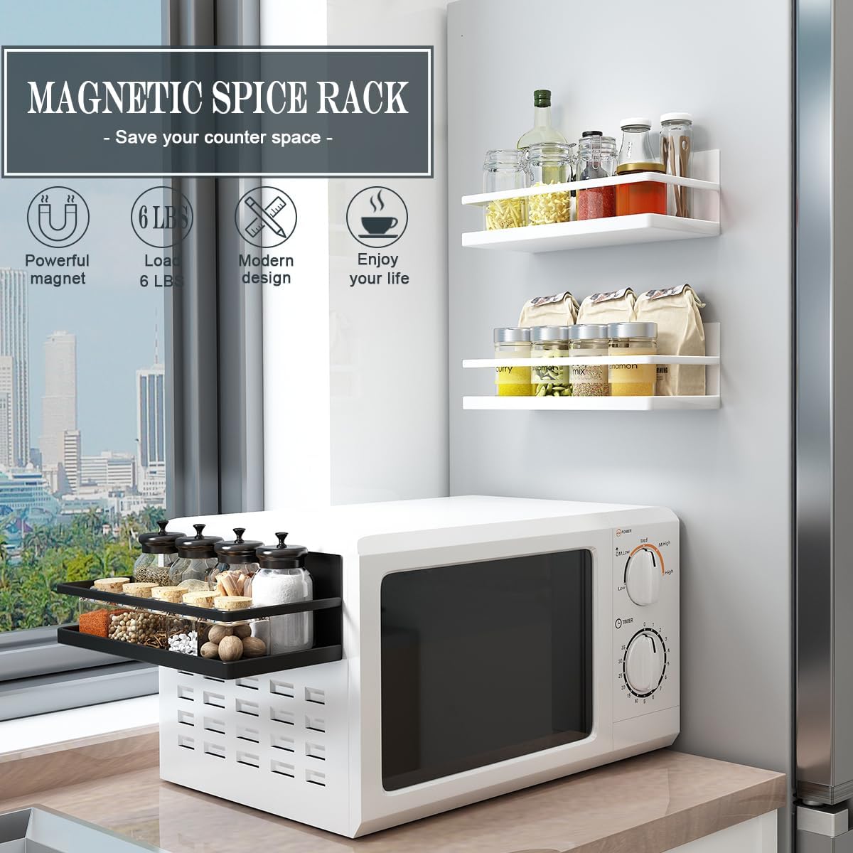 Magnetic Spice Rack, Easy to Install on The Side of Refrigerator/Space Saving Kitchen Organization Shelf Organizer for Cabinet