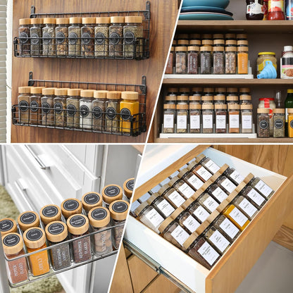24 Pcs Glass Spice Jars with Bamboo Lids, 4 oz Glass Jars with Minimalist Farmhouse Spice Labels Stickers, Collapsible Funnel, Seasoning Storage Bottles for Spice Rack, Cabinet, Drawer | Airtight Bamboo Lids, Waterproof Minimalist Spice Stickers, Funnel,