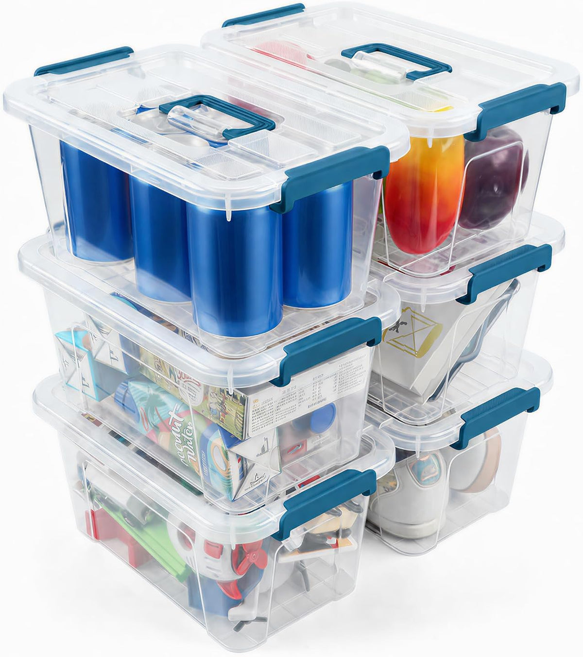 Storage Bins with Lids,7Qt Clear Stackable Storage Containers With Lids Buckle Latches.Perfect for LEGO, Crafts, Office Supplies, and Dorm Room Organization,6-Pack (Clear)