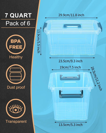 Storage Bins with Lids,7Qt Clear Stackable Storage Containers With Lids Buckle Latches.Perfect for LEGO, Crafts, Office Supplies, and Dorm Room Organization,6-Pack (Clear)