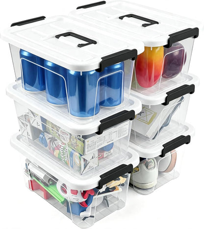 Storage Bins with Lids,7Qt Clear Stackable Storage Containers With Lids Buckle Latches.Perfect for LEGO, Crafts, Office Supplies, and Dorm Room Organization,6-Pack (Clear)