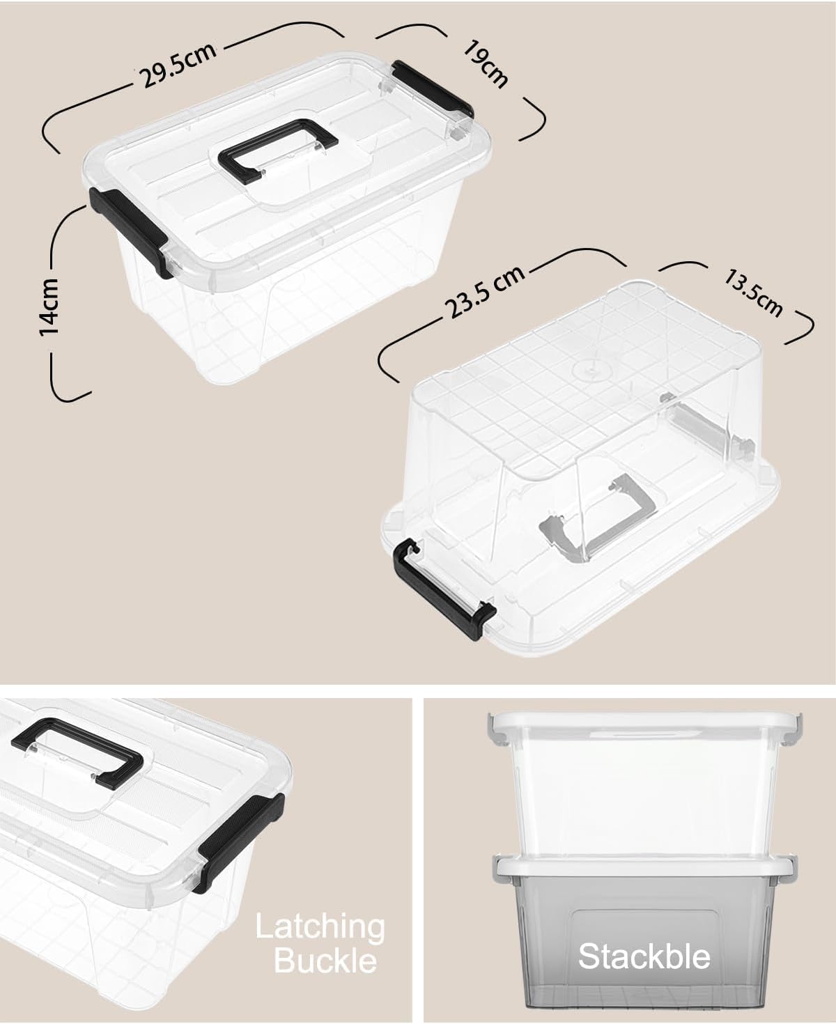 Storage Bins with Lids,7Qt Clear Stackable Storage Containers With Lids Buckle Latches.Perfect for LEGO, Crafts, Office Supplies, and Dorm Room Organization,6-Pack (Clear)
