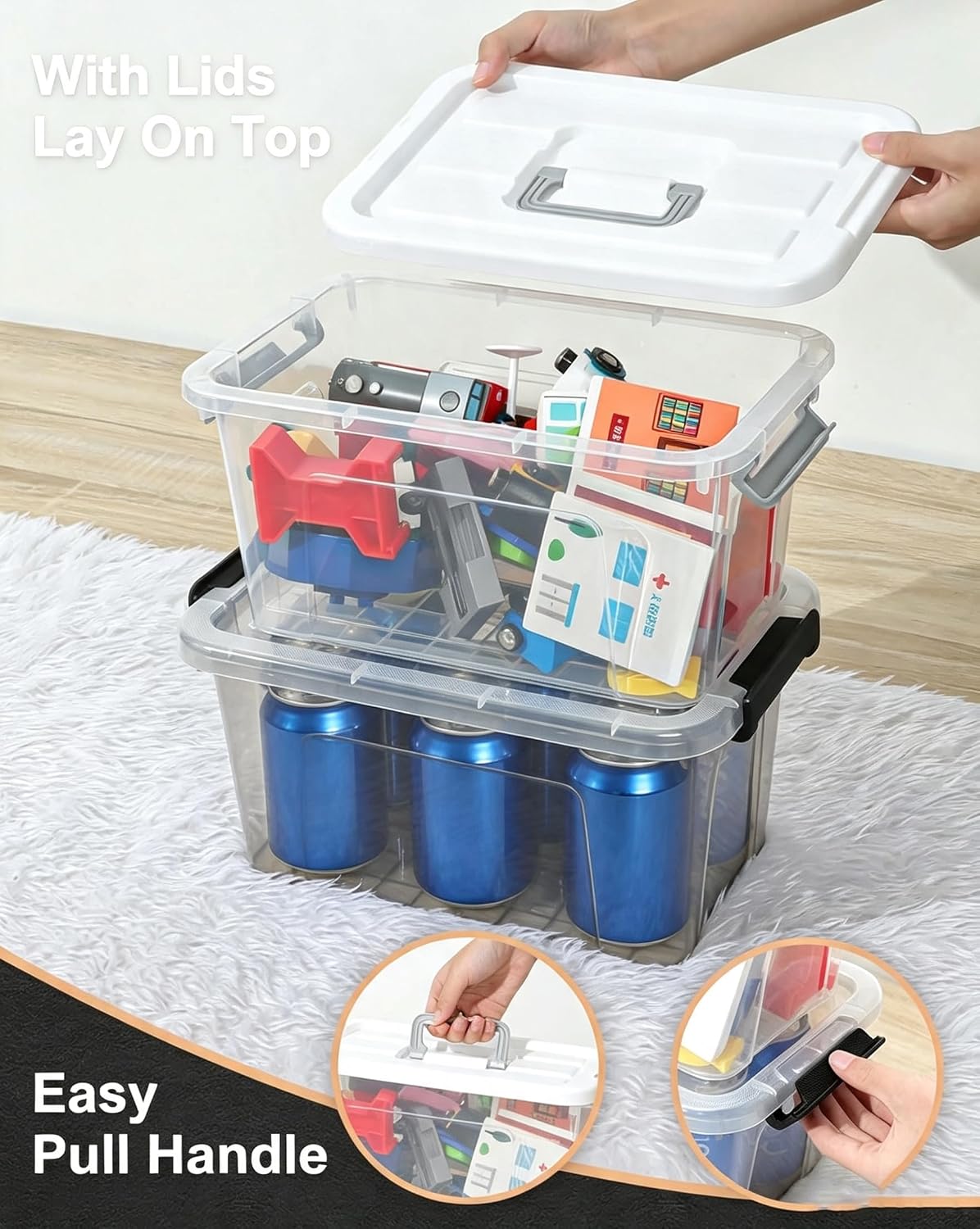 Storage Bins with Lids,7Qt Clear Stackable Storage Containers With Lids Buckle Latches.Perfect for LEGO, Crafts, Office Supplies, and Dorm Room Organization,6-Pack (Clear)