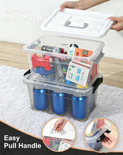 Storage Bins with Lids,7Qt Clear Stackable Storage Containers With Lids Buckle Latches.Perfect for LEGO, Crafts, Office Supplies, and Dorm Room Organization,6-Pack (Clear)