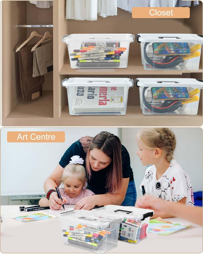 Storage Bins with Lids,7Qt Clear Stackable Storage Containers With Lids Buckle Latches.Perfect for LEGO, Crafts, Office Supplies, and Dorm Room Organization,6-Pack (Clear)