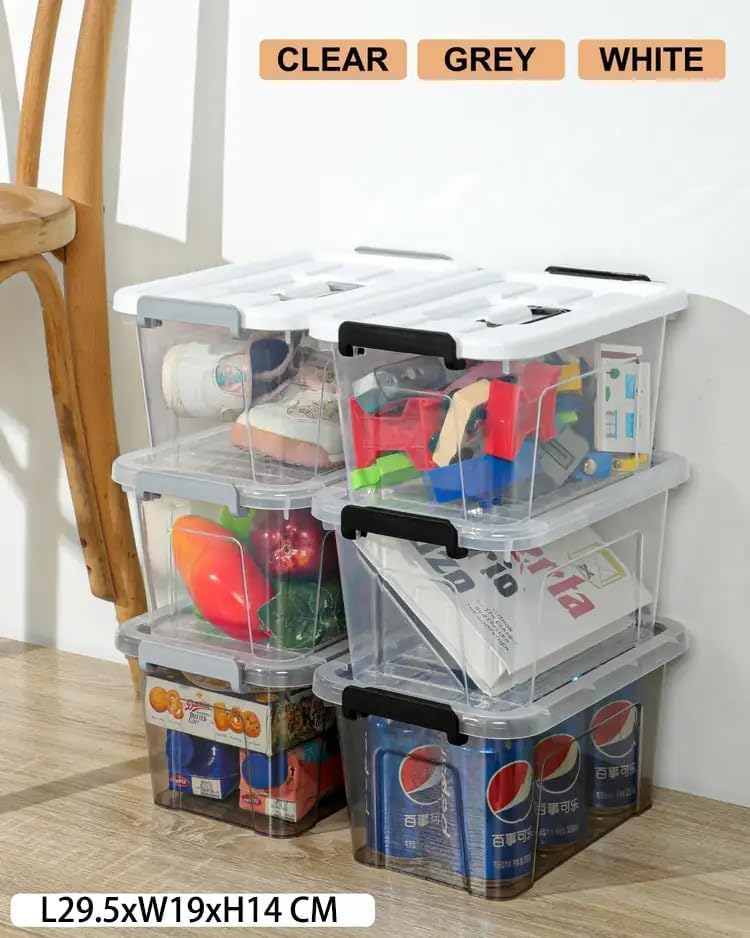 Storage Bins with Lids,7Qt Clear Stackable Storage Containers With Lids Buckle Latches.Perfect for LEGO, Crafts, Office Supplies, and Dorm Room Organization,6-Pack (Clear)