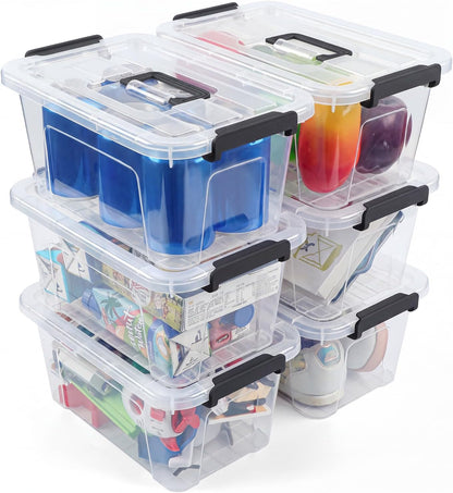 Storage Bins with Lids,7Qt Clear Stackable Storage Containers With Lids Buckle Latches.Perfect for LEGO, Crafts, Office Supplies, and Dorm Room Organization,6-Pack (Clear)