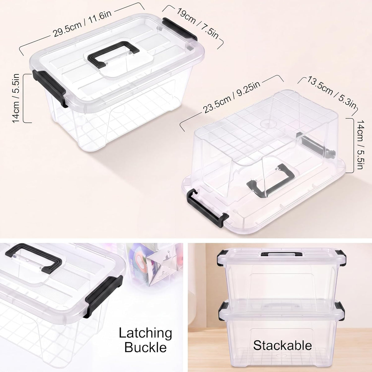 Storage Bins with Lids,7Qt Clear Stackable Storage Containers With Lids Buckle Latches.Perfect for LEGO, Crafts, Office Supplies, and Dorm Room Organization,6-Pack (Clear)