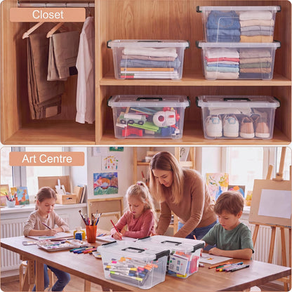 Storage Bins with Lids,7Qt Clear Stackable Storage Containers With Lids Buckle Latches.Perfect for LEGO, Crafts, Office Supplies, and Dorm Room Organization,6-Pack (Clear)