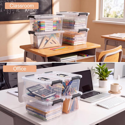 Storage Bins with Lids,7Qt Clear Stackable Storage Containers With Lids Buckle Latches.Perfect for LEGO, Crafts, Office Supplies, and Dorm Room Organization,6-Pack (Clear)