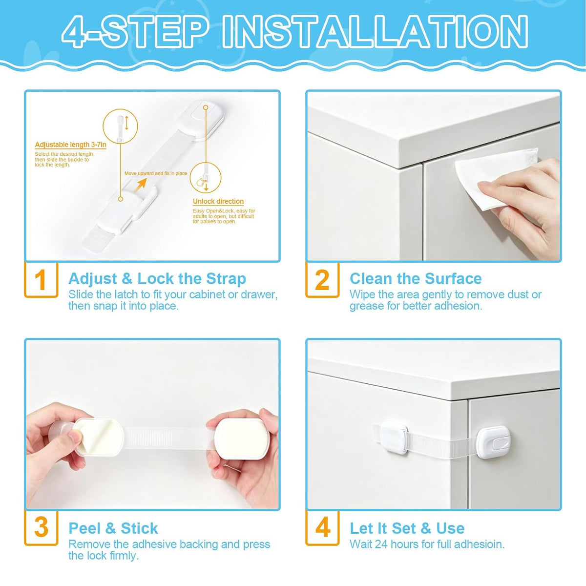 10 Pack Cabinet Locks Baby Proofing, Multi-Purpose Child Safety Locks