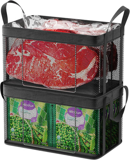 Freezer Organizer Bins - Large Baskets for 5 to 7 Cu.Ft | Fabric and Stainless Steel Frame, Easy Access Handles, Stackable Storage, Sorts Frozen Meat Vegetables Without Digging, Home