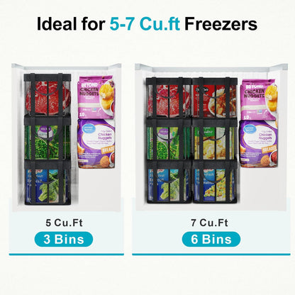 Freezer Organizer Bins - Large Baskets for 5 to 7 Cu.Ft | Fabric and Stainless Steel Frame, Easy Access Handles, Stackable Storage, Sorts Frozen Meat Vegetables Without Digging, Home