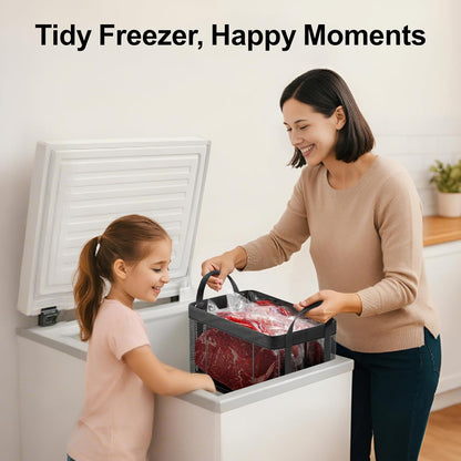 Freezer Organizer Bins - Large Baskets for 5 to 7 Cu.Ft | Fabric and Stainless Steel Frame, Easy Access Handles, Stackable Storage, Sorts Frozen Meat Vegetables Without Digging, Home