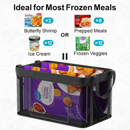 Freezer Organizer Bins - Large Baskets for 5 to 7 Cu.Ft | Fabric and Stainless Steel Frame, Easy Access Handles, Stackable Storage, Sorts Frozen Meat Vegetables Without Digging, Home