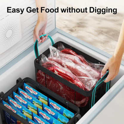 Freezer Organizer Bins - Large Baskets for 5 to 7 Cu.Ft | Fabric and Stainless Steel Frame, Easy Access Handles, Stackable Storage, Sorts Frozen Meat Vegetables Without Digging, Home