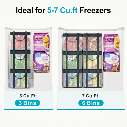 Freezer Organizer Bins - Large Baskets for 5 to 7 Cu.Ft | Fabric and Stainless Steel Frame, Easy Access Handles, Stackable Storage, Sorts Frozen Meat Vegetables Without Digging, Home