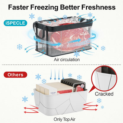 Freezer Organizer Bins - Large Baskets for 5 to 7 Cu.Ft | Fabric and Stainless Steel Frame, Easy Access Handles, Stackable Storage, Sorts Frozen Meat Vegetables Without Digging, Home