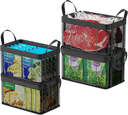Freezer Organizer Bins - Large Baskets for 5 to 7 Cu.Ft | Fabric and Stainless Steel Frame, Easy Access Handles, Stackable Storage, Sorts Frozen Meat Vegetables Without Digging, Home