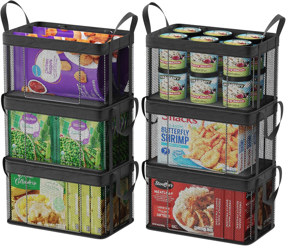 Freezer Organizer Bins - Large Baskets for 5 to 7 Cu.Ft | Fabric and Stainless Steel Frame, Easy Access Handles, Stackable Storage, Sorts Frozen Meat Vegetables Without Digging, Home