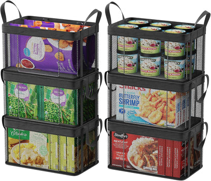 Freezer Organizer Bins - Large Baskets for 5 to 7 Cu.Ft | Fabric and Stainless Steel Frame, Easy Access Handles, Stackable Storage, Sorts Frozen Meat Vegetables Without Digging, Home