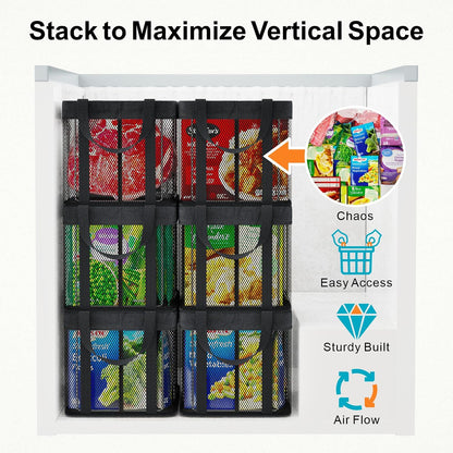 Freezer Organizer Bins - Large Baskets for 5 to 7 Cu.Ft | Fabric and Stainless Steel Frame, Easy Access Handles, Stackable Storage, Sorts Frozen Meat Vegetables Without Digging, Home