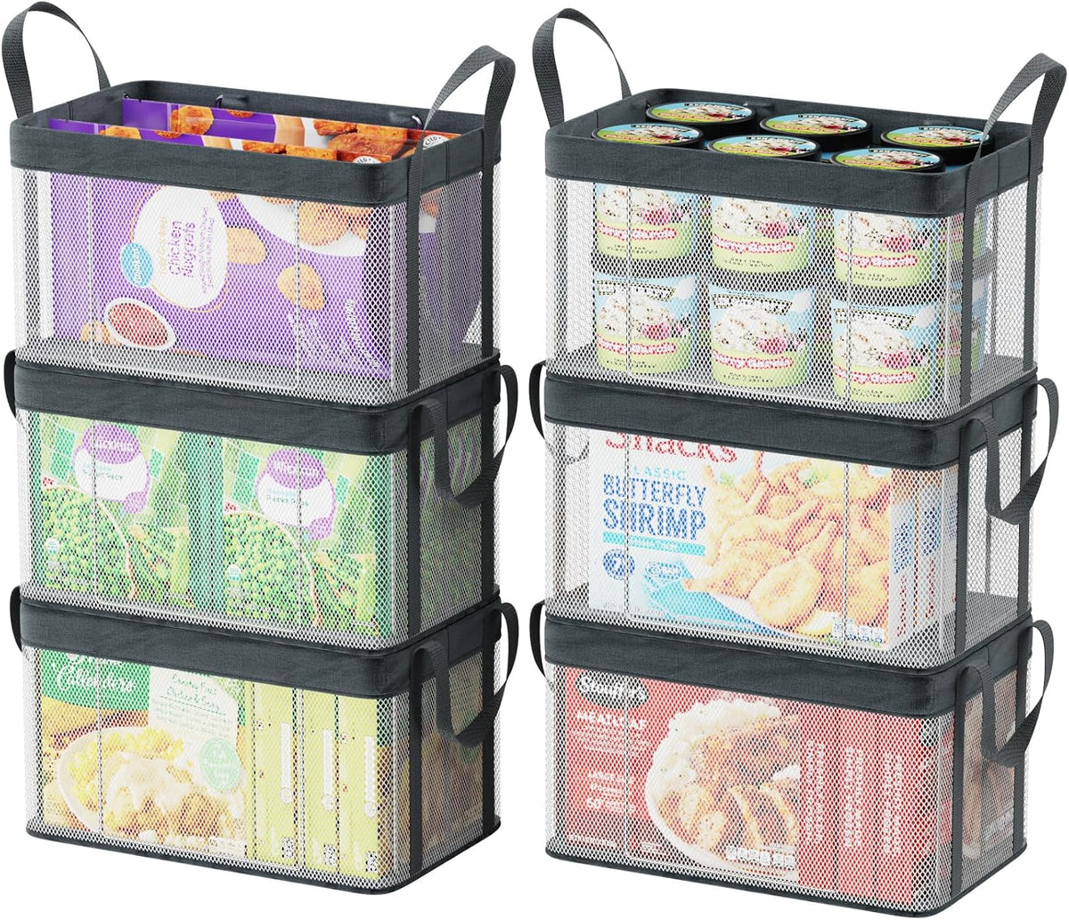 Freezer Organizer Bins - Large Baskets for 5 to 7 Cu.Ft | Fabric and Stainless Steel Frame, Easy Access Handles, Stackable Storage, Sorts Frozen Meat Vegetables Without Digging, Home