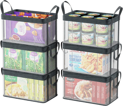 Freezer Organizer Bins - Large Baskets for 5 to 7 Cu.Ft | Fabric and Stainless Steel Frame, Easy Access Handles, Stackable Storage, Sorts Frozen Meat Vegetables Without Digging, Home
