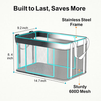 Freezer Organizer Bins - Large Baskets for 5 to 7 Cu.Ft | Fabric and Stainless Steel Frame, Easy Access Handles, Stackable Storage, Sorts Frozen Meat Vegetables Without Digging, Home