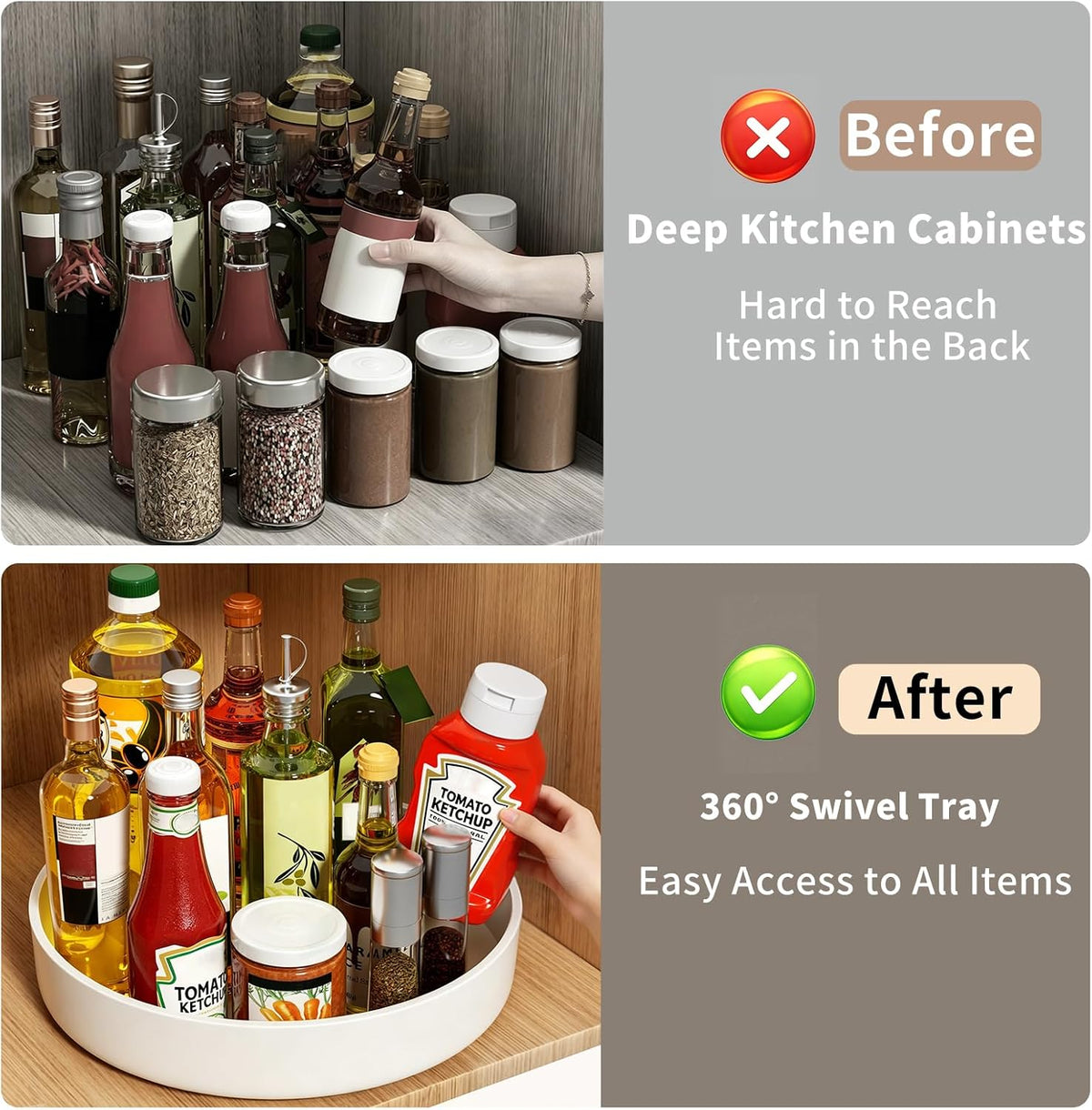 Lazy Susan Organizer Turntable, 11.8" Rotating Spice Rack Organization with Non-Slip Base & Raised Lip, Pantry Organizers and Storage for Cabinet, Kitchen, Bathroom, Countertop, Refrigerator