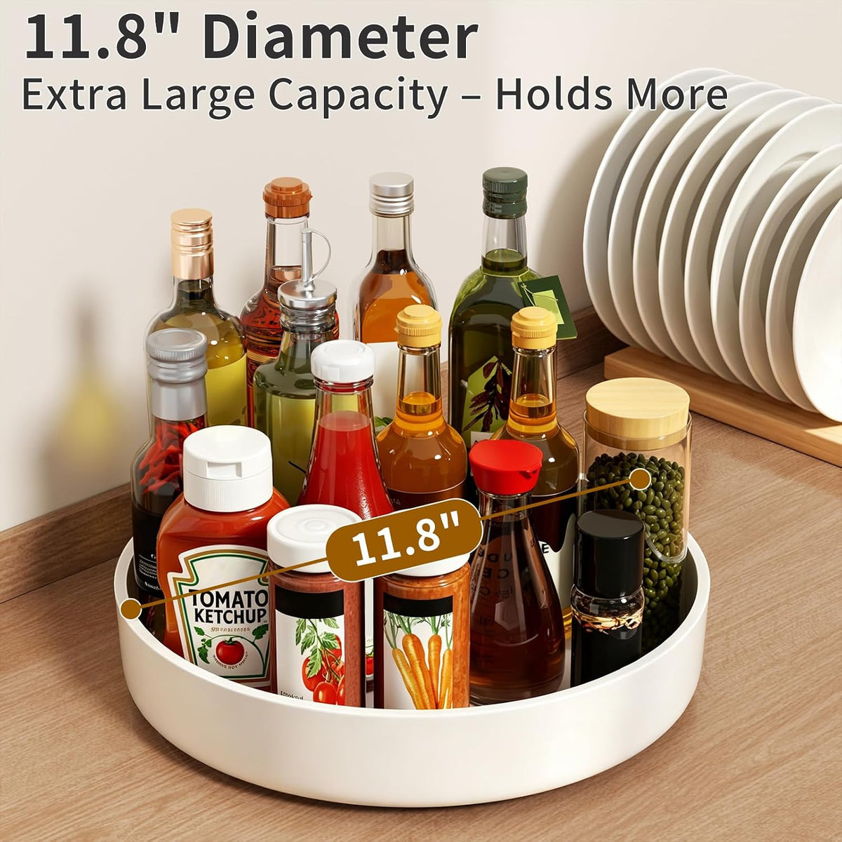 Lazy Susan Organizer Turntable, 11.8" Rotating Spice Rack Organization with Non-Slip Base & Raised Lip, Pantry Organizers and Storage for Cabinet, Kitchen, Bathroom, Countertop, Refrigerator