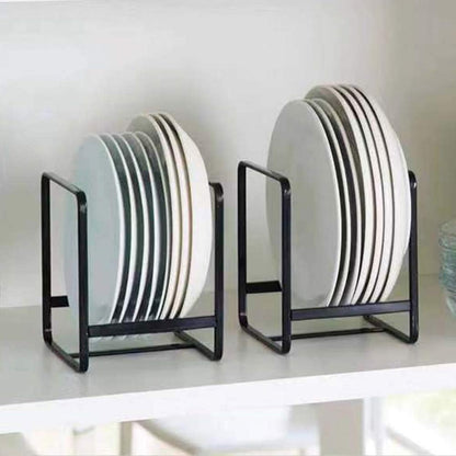 2PCS Plate Holders Organizer, Metal Dish Storage Dying Display Rack for Cabinet, Counter and Cupboard - Black