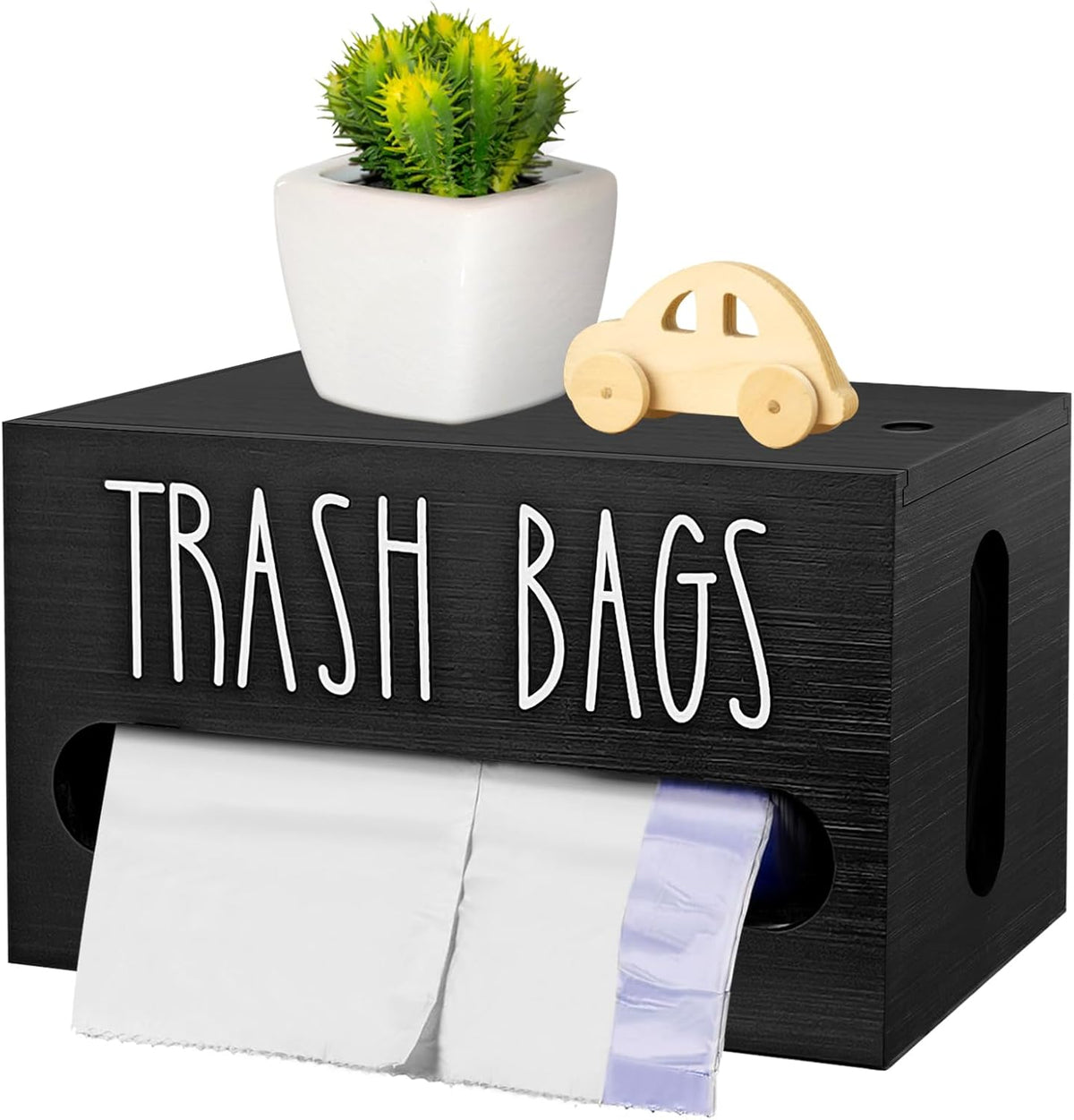 Wooden Trash Bag Dispenser Organizer with Lid for Kitchen,Under Sink Holder | Sturdy Wood Construction, Fits Under Sink or Countertop, Easy Pull-out Dispensing,Decorative Kitchen Accessory