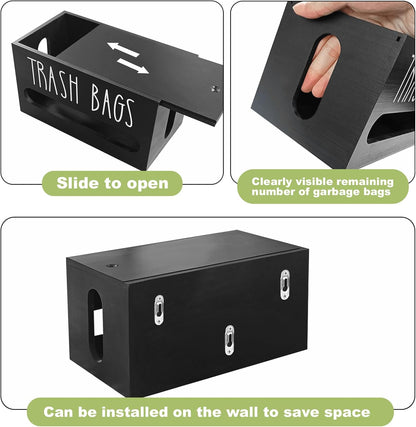 Wooden Trash Bag Dispenser Organizer with Lid for Kitchen,Under Sink Holder | Sturdy Wood Construction, Fits Under Sink or Countertop, Easy Pull-out Dispensing,Decorative Kitchen Accessory