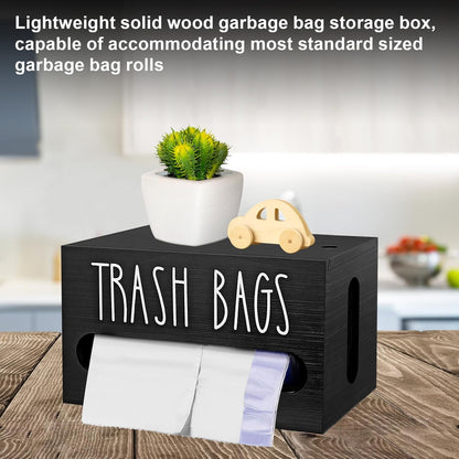 Wooden Trash Bag Dispenser Organizer with Lid for Kitchen,Under Sink Holder | Sturdy Wood Construction, Fits Under Sink or Countertop, Easy Pull-out Dispensing,Decorative Kitchen Accessory