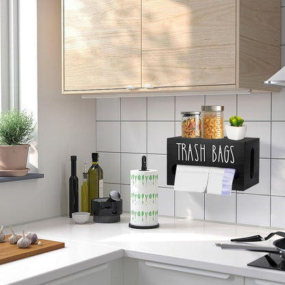 Wooden Trash Bag Dispenser Organizer with Lid for Kitchen,Under Sink Holder | Sturdy Wood Construction, Fits Under Sink or Countertop, Easy Pull-out Dispensing,Decorative Kitchen Accessory