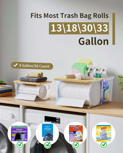Trash Bag and Dishwasher Pod Dispenser - 3 in 1 Clear Storage Bins Holder for 13/30/33 Gallon Garbage Bags, Laundry Detergent Pods & Tabs, Under Sink Organizer for Kitchen and Laundry Room