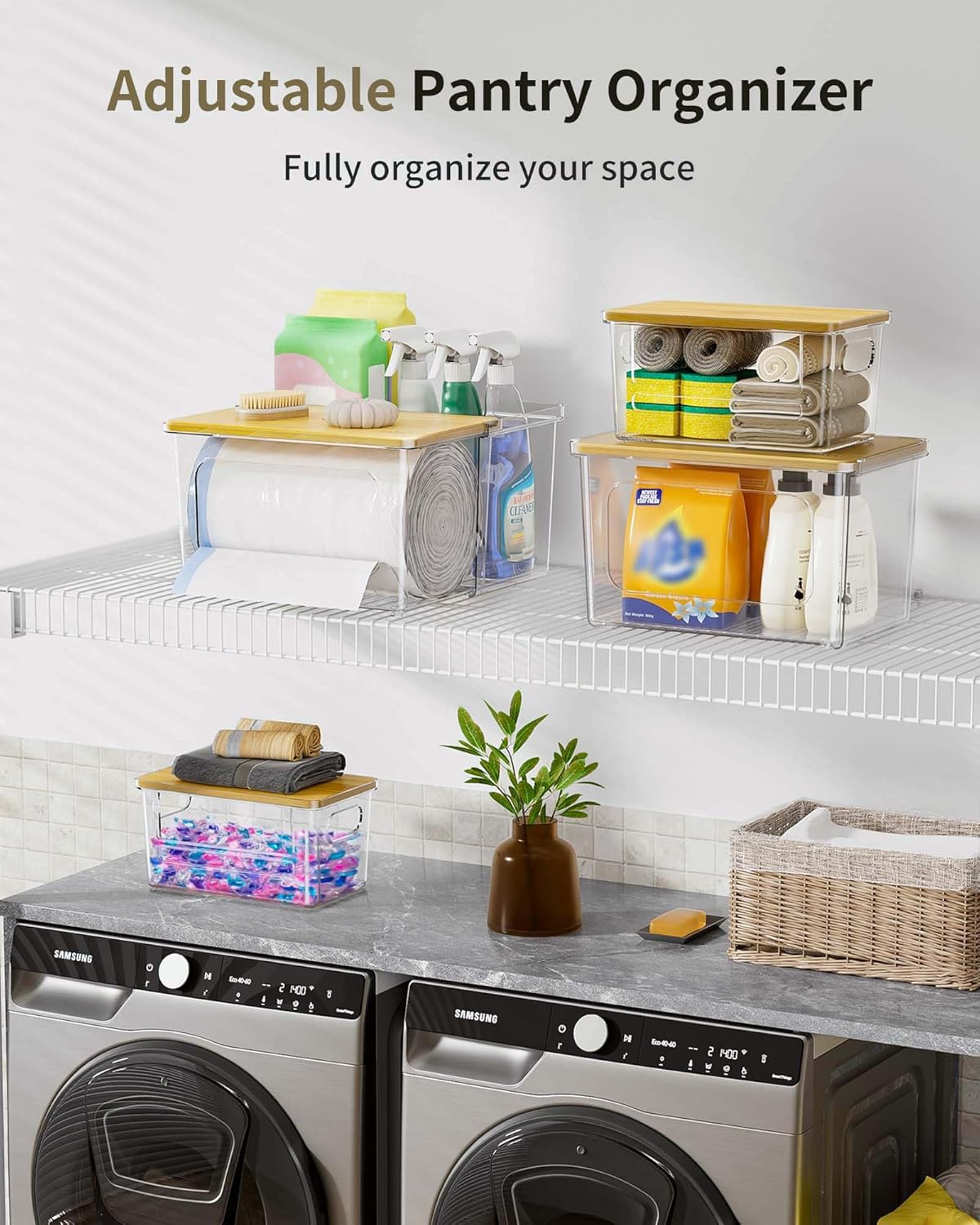 Trash Bag and Dishwasher Pod Dispenser - 3 in 1 Clear Storage Bins Holder for 13/30/33 Gallon Garbage Bags, Laundry Detergent Pods & Tabs, Under Sink Organizer for Kitchen and Laundry Room