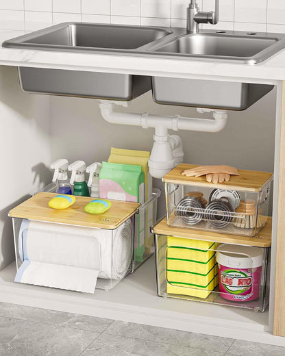 Trash Bag and Dishwasher Pod Dispenser - 3 in 1 Clear Storage Bins Holder for 13/30/33 Gallon Garbage Bags, Laundry Detergent Pods & Tabs, Under Sink Organizer for Kitchen and Laundry Room