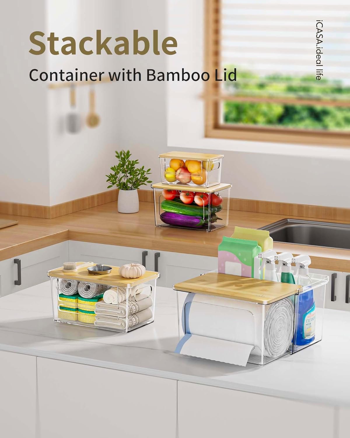 Trash Bag and Dishwasher Pod Dispenser - 3 in 1 Clear Storage Bins Holder for 13/30/33 Gallon Garbage Bags, Laundry Detergent Pods & Tabs, Under Sink Organizer for Kitchen and Laundry Room