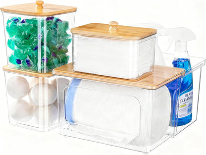 Trash Bag and Dishwasher Pod Dispenser - 3 in 1 Clear Storage Bins Holder for 13/30/33 Gallon Garbage Bags, Laundry Detergent Pods & Tabs, Under Sink Organizer for Kitchen and Laundry Room