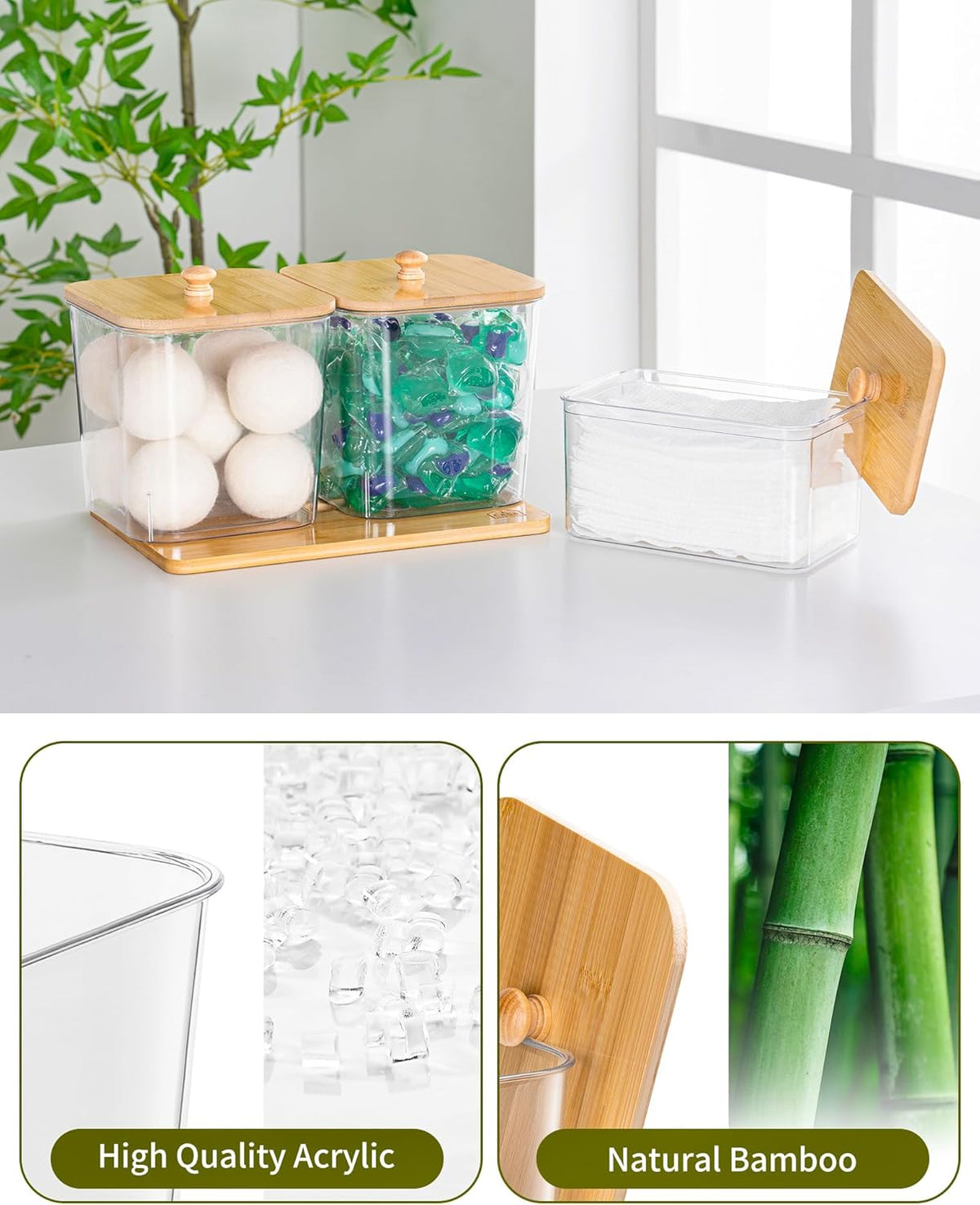 Trash Bag and Dishwasher Pod Dispenser - 3 in 1 Clear Storage Bins Holder for 13/30/33 Gallon Garbage Bags, Laundry Detergent Pods & Tabs, Under Sink Organizer for Kitchen and Laundry Room