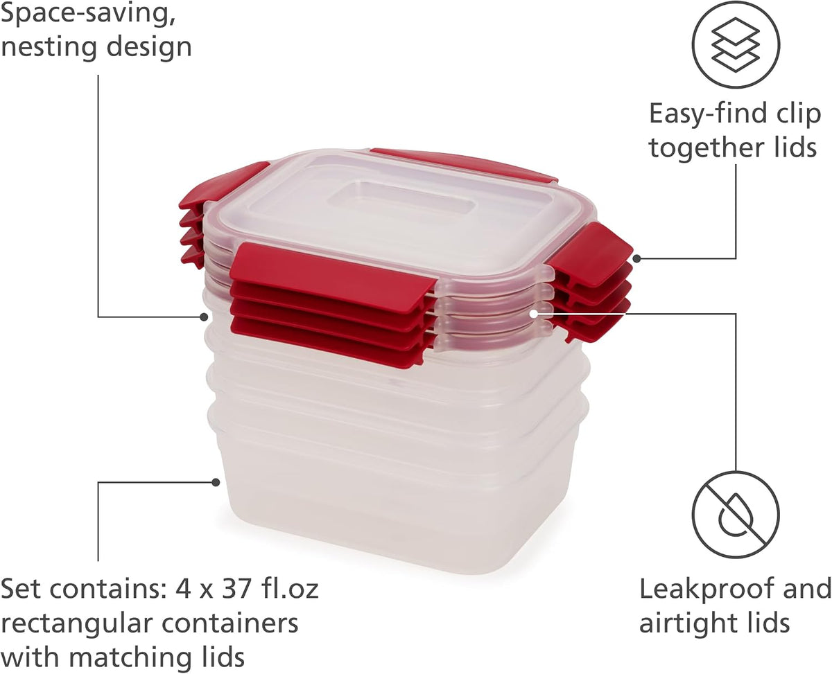 Nest Lock Plastic BPA Free Food Storage Container Set with Lockable Airtight Leakproof Lids, Multi-Color