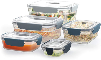 Nest Lock Plastic BPA Free Food Storage Container Set with Lockable Airtight Leakproof Lids, Multi-Color