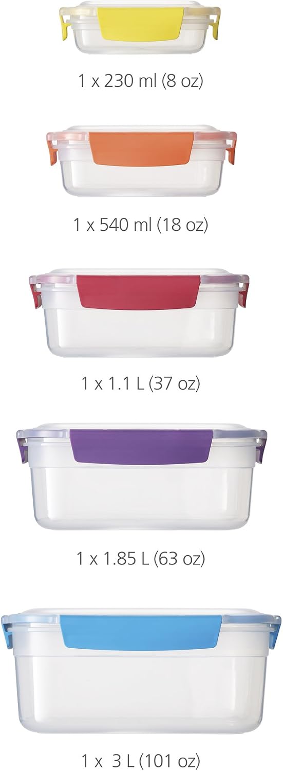 Nest Lock Plastic BPA Free Food Storage Container Set with Lockable Airtight Leakproof Lids, Multi-Color