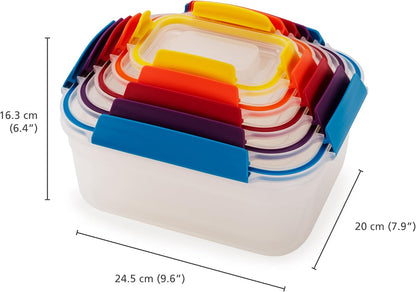 Nest Lock Plastic BPA Free Food Storage Container Set with Lockable Airtight Leakproof Lids, Multi-Color