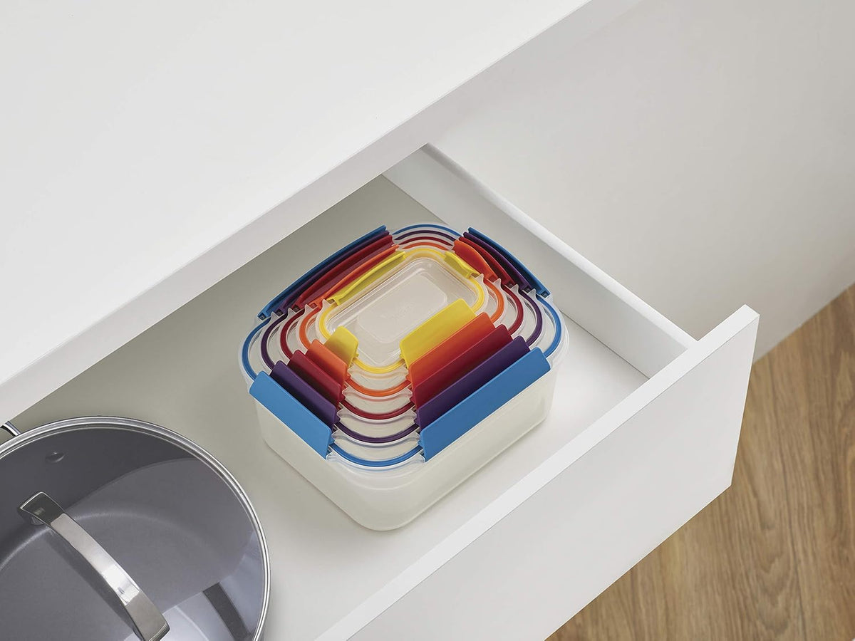 Nest Lock Plastic BPA Free Food Storage Container Set with Lockable Airtight Leakproof Lids, Multi-Color