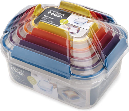 Nest Lock Plastic BPA Free Food Storage Container Set with Lockable Airtight Leakproof Lids, Multi-Color
