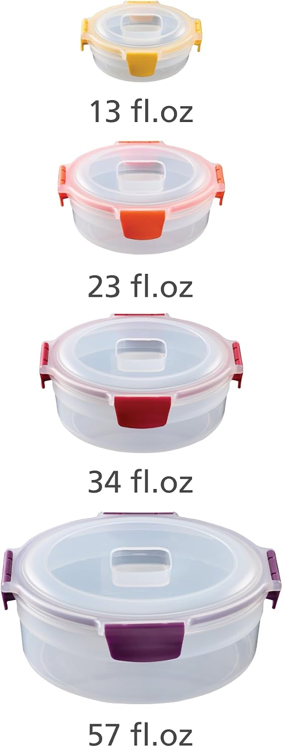 Nest Lock Plastic BPA Free Food Storage Container Set with Lockable Airtight Leakproof Lids, Multi-Color