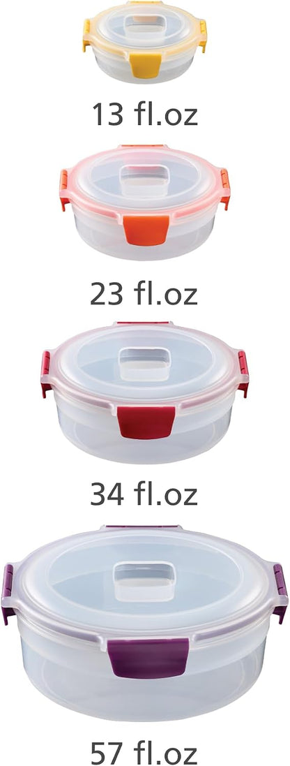 Nest Lock Plastic BPA Free Food Storage Container Set with Lockable Airtight Leakproof Lids, Multi-Color
